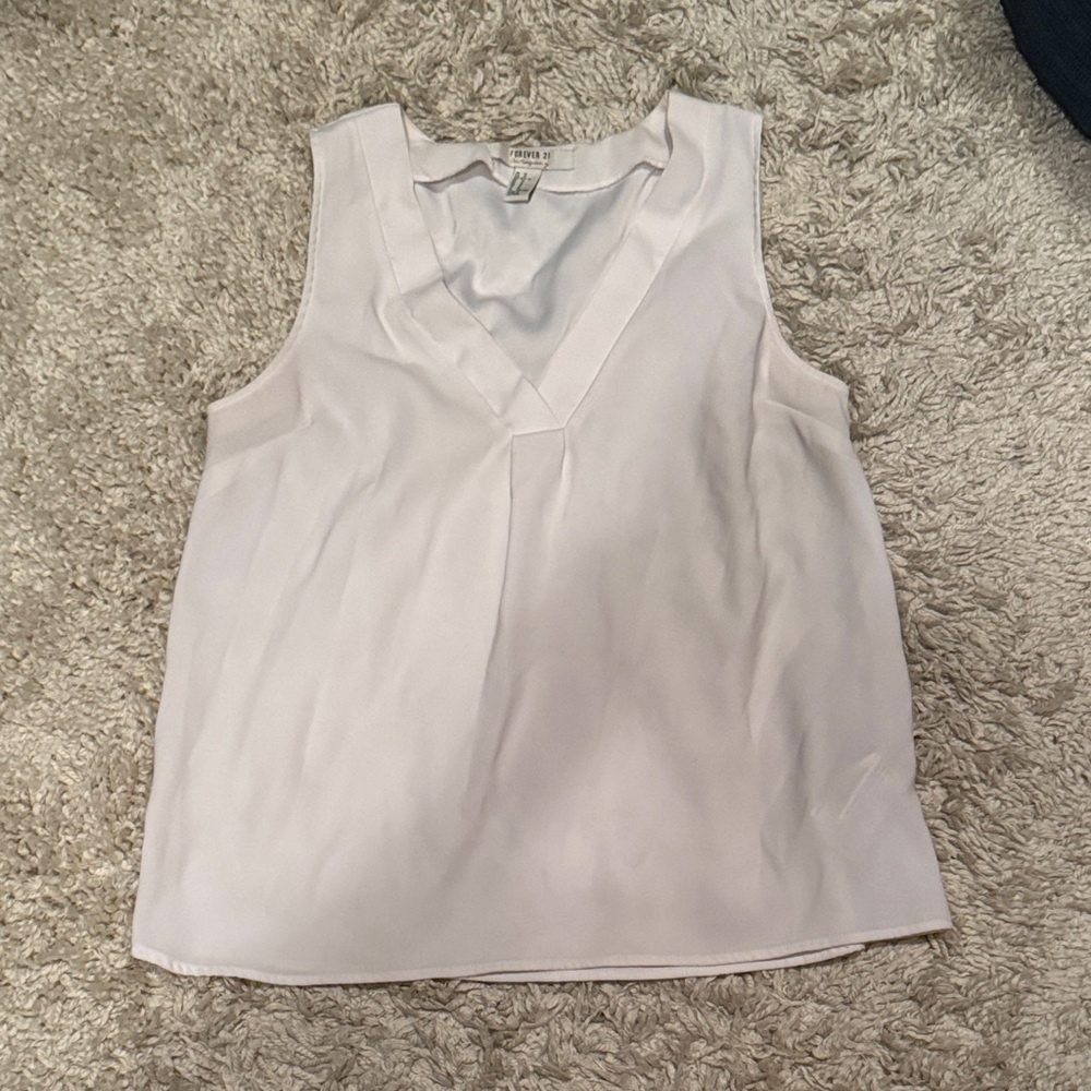 Forever 21 White V-Neck Sleeveless Blouse